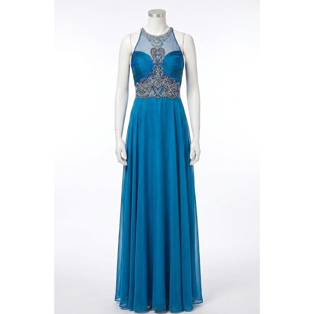 NEW ANGELA & ALISON chiffon long prom dress in midnight blue